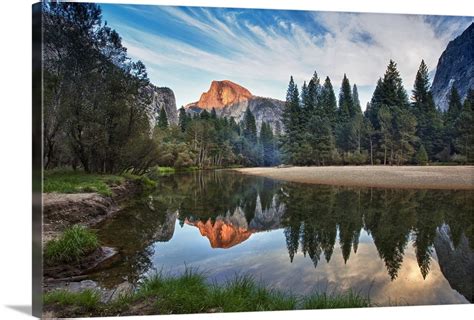 Half Dome Reflecting In Merced River In Yosemite National Park Wall