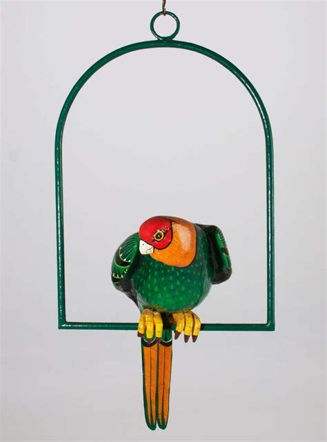 Parrot On Perch Papier Mâché Sculpture By Sergio Bustamante Signed