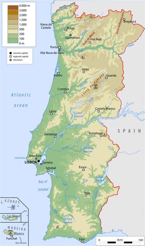 Portogallo Mappa Fisica Mappa Fisica Del Portogallo Europa