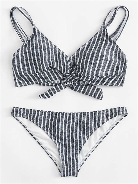 Twist Front Striped Bikini Set Bikinis Bathing Suits For Teens Striped Bikini