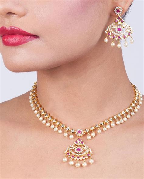 Nagh Nakshatra Cz Necklace Set In 2022 Pearl Necklace Designs Indian