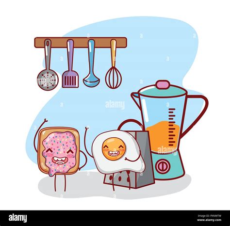 Kitchen Items Cartoon Kawaii Cartoon Stock Vector Image And Art Alamy