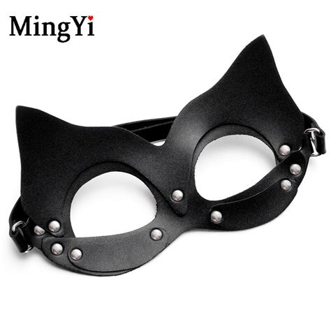 Discount Sexy Leather Cat Mask For Women Bdsm Fetish Cat Head Black Eye