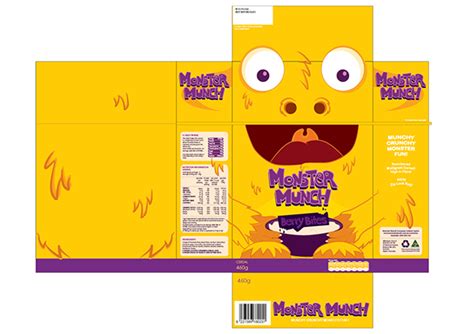 Blank carton instant breakfast package, vertical view on white background. Monster Munch Cereal on Behance