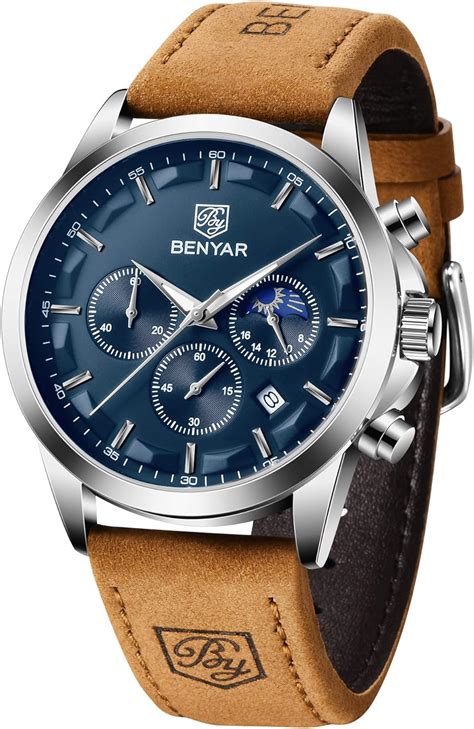Benyar Wrist Watch For Men Genuine Leather Strap Watches