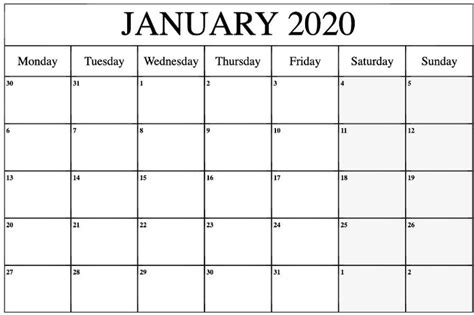 Editable January 2020 Calendar Calendar Printables Editable Calendar
