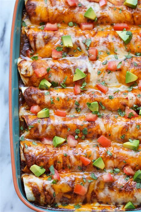 This recipe uses both ground beef and ground turkey for a comforting favorite that's on the leaner side. Beefed Up Dinnertime Enchiladas Recipe | FaveSouthernRecipes.com