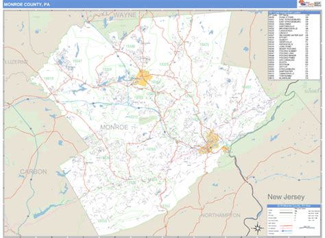 Monroe County Pennsylvania Zip Code Wall Map