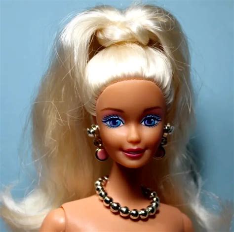Barbie Doll Nude Platinum Blonde Ponytail Hair Purple Blue Eyes Jewelry