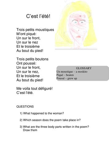 French Poems Reading Cards Teaching Resources