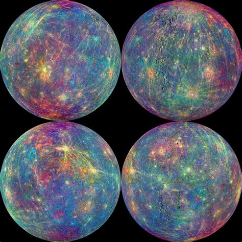 Four Views Of Planet Mercury Showing Surface Detail Mercury Orbit