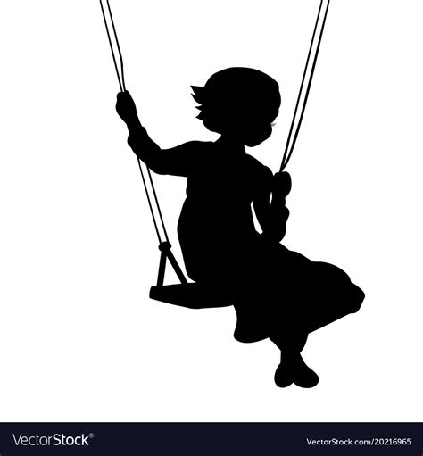 Silhouette Girl Play Swinging Swing Royalty Free Vector