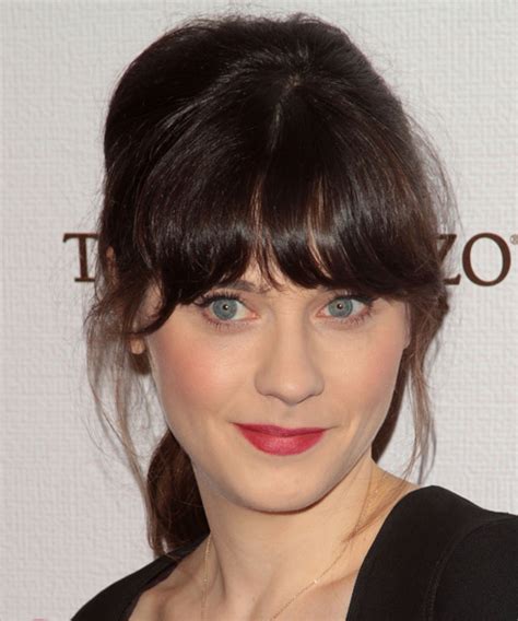 Zooey Deschanel Long Straight Dark Brunette Updo With