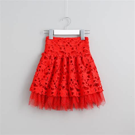 Free Shipping 2017 New Girls Red Lace Skirts Girl Bud Skirt Children
