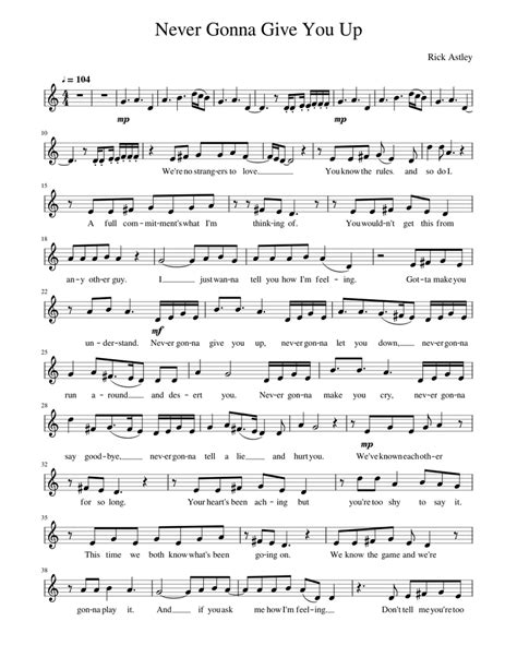 Never Gonna Give You Up Rick Astley Sheet Music For Flute Other Mixed Ensemble