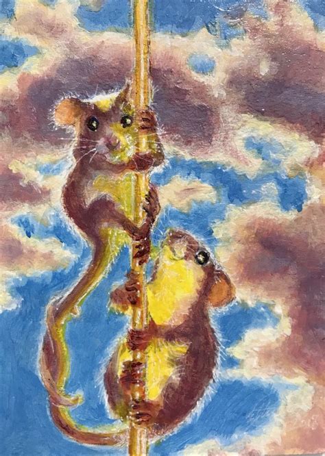 Sold Mice Aceo Original Acrylic Painting Mouse Fine Art Card Spiritual