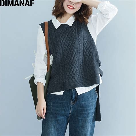 Dimanaf Women Sweater Sleeveless Vest Cotton Knitting Hollow Female