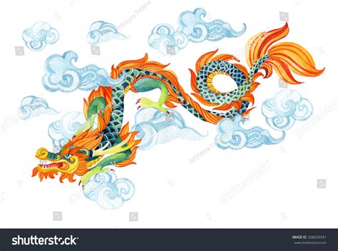 Chinese Dragon Traditional Symbol Dragon Watercolor Stock Illustration