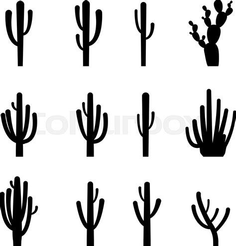 Set Of Cactus In Black Silhouette Style Stock Vector Colourbox