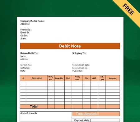 Debit Note Format Effectively Manage Debit Transactions