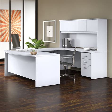 Studio C 72w X 36d U Desk With Hutch And Drawers In White Engineered