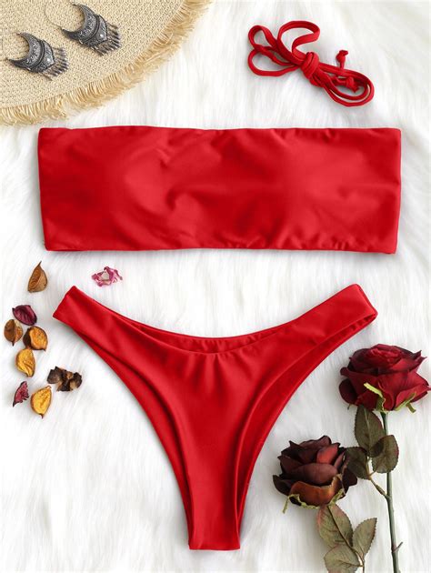 49 Off Popular 2019 Padded Bandeau Bikini Set In Red Zaful