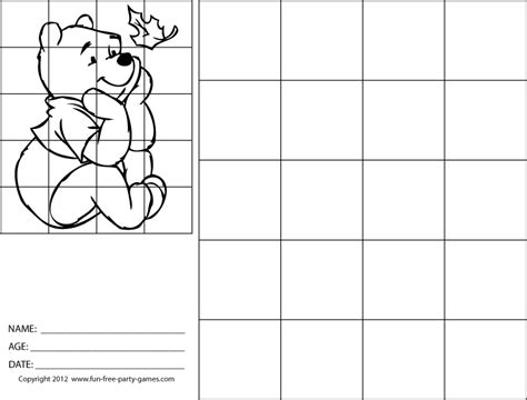 Grid Drawing Pooh Art Worksheets