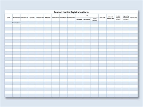 Excel Of Contract Invoice Registration Formxlsx Wps Free Templates