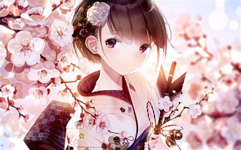 Download 1920x1200 Anime Girl Kimono Sakura Blossom