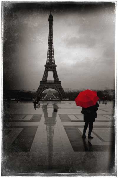 Fine Art Print Of Paris Eiffel Tower Red Umbrella Trocadero Black And