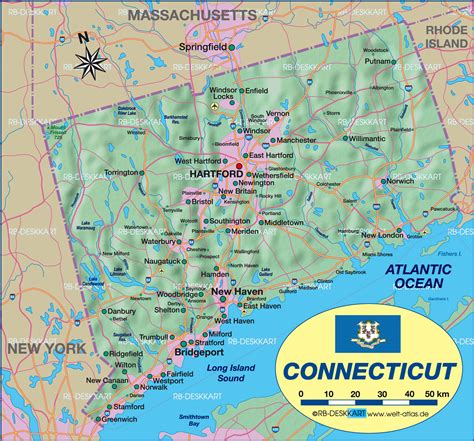 Map Of Connecticut State Section In United States Usa Welt Atlasde