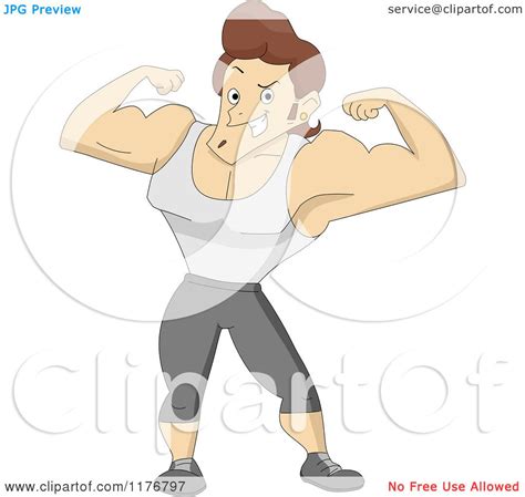 Cartoon Of A Bulky Bodybuilder Flexing His Muscles Royalty Free