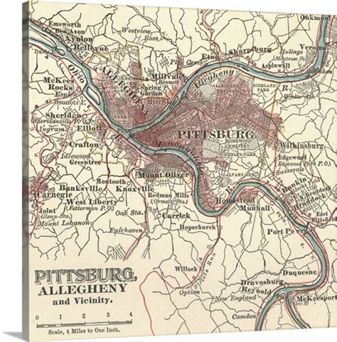 Pittsburg Vintage Map Wall Art Canvas Prints Framed Prints Wall