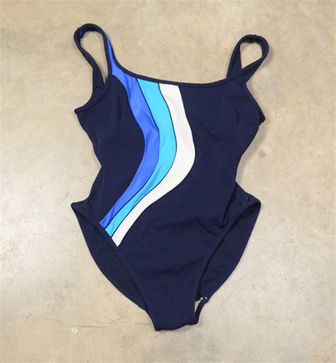 one piece swimsuit vintage 70s swirl wave pattern bathing suit etsy