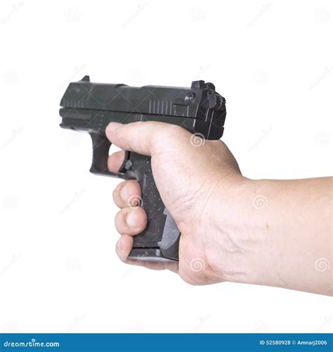 Hand Holds Gun Isolated Stock Photo Image Of Death Barrel 52580928