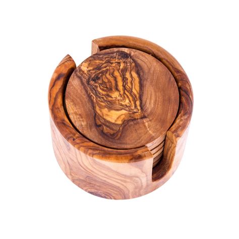Olive Wood Set Of Round Ashtray With Cover Round Tea Light Candle