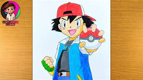 How To Draw Ash Ketchum Holding Pokeball Pokemon Drawing Youtube