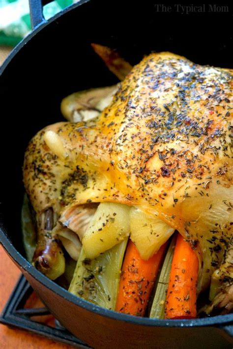 In the preheated oven bake the chicken for 20 minutes. Best Dutch Oven Whole Chicken · The Typical Mom