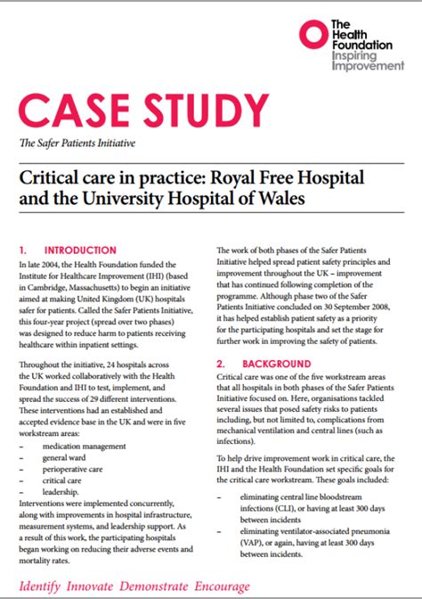 For each theme or area, you should discuss how the results help to answer your research question, and whether the results are consistent with your expectations and the literature. Safer Patients Initiative: Case studies | The Health ...