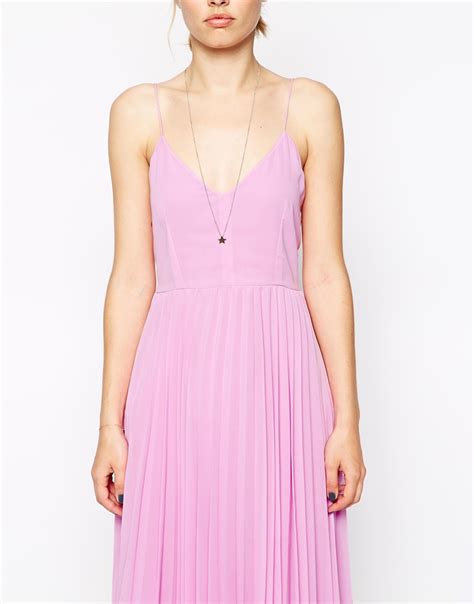 Asos Cami Pleated Midi Dress In Pink Lyst