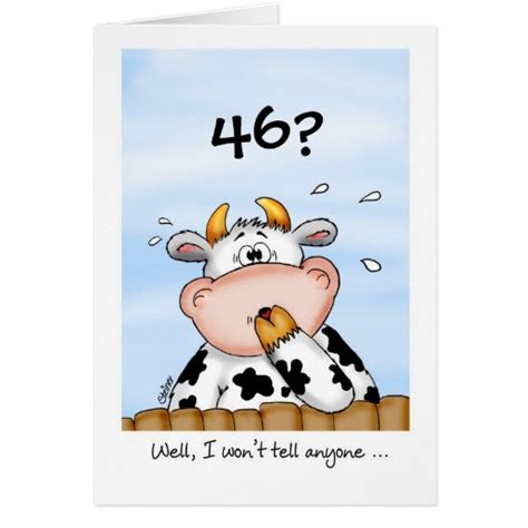 46th Birthday Humorous Card With Surprised Cow Zazzle