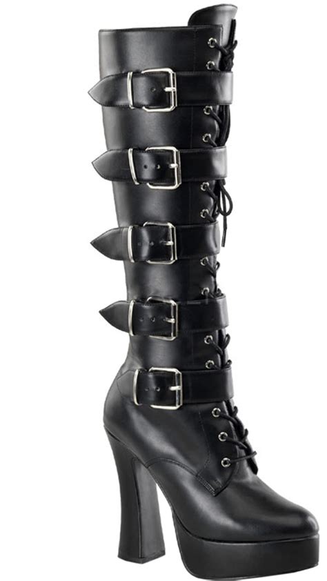 Pleaser Gothic Boots 5 Inch Chunky Heel Lace Up Buckle Straps 1 12