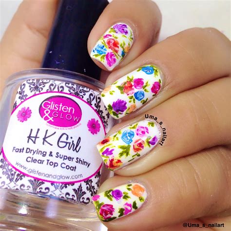 Freehand Spring Flowers Nail Art