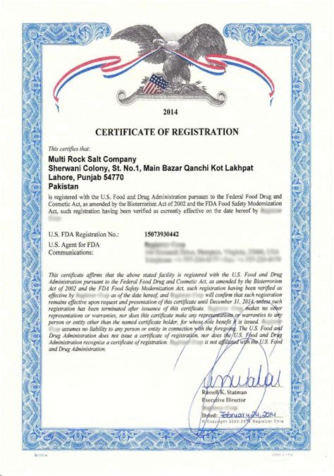Fda Certificate 1 Multi Rock Salt Company