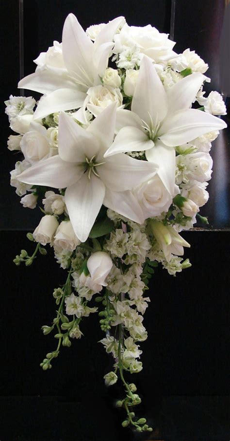 White Lily And Rose Wedding Bouquet Lily Bouquet Wedding Rose