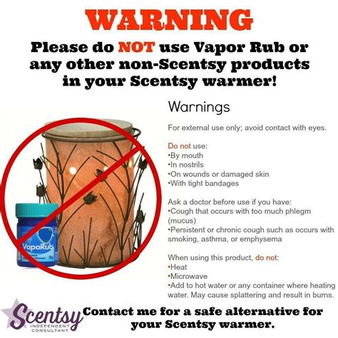 Great for snuffed up noses! Please do NOT use vapor rub in your #Scentsy warmers!! (With images) | Scentsy, Scentsy warmer ...