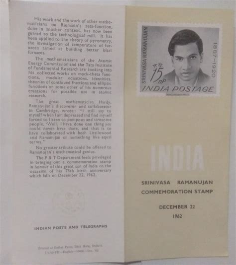 75th Birth Anniversary Of Srinivasa Ramanujan Mathematiciansbr