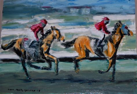 Del Mar Horse Racing Oil Painting By David Rocky Aguirre