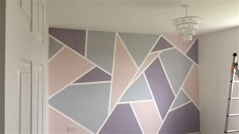 Geometric Painted Wall Using Frog Tape And Valspar Paint Pink Grey