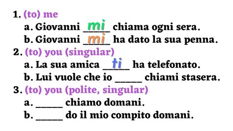 Italian Direct And Indirect Pronouns Accusative And Dative Level A2